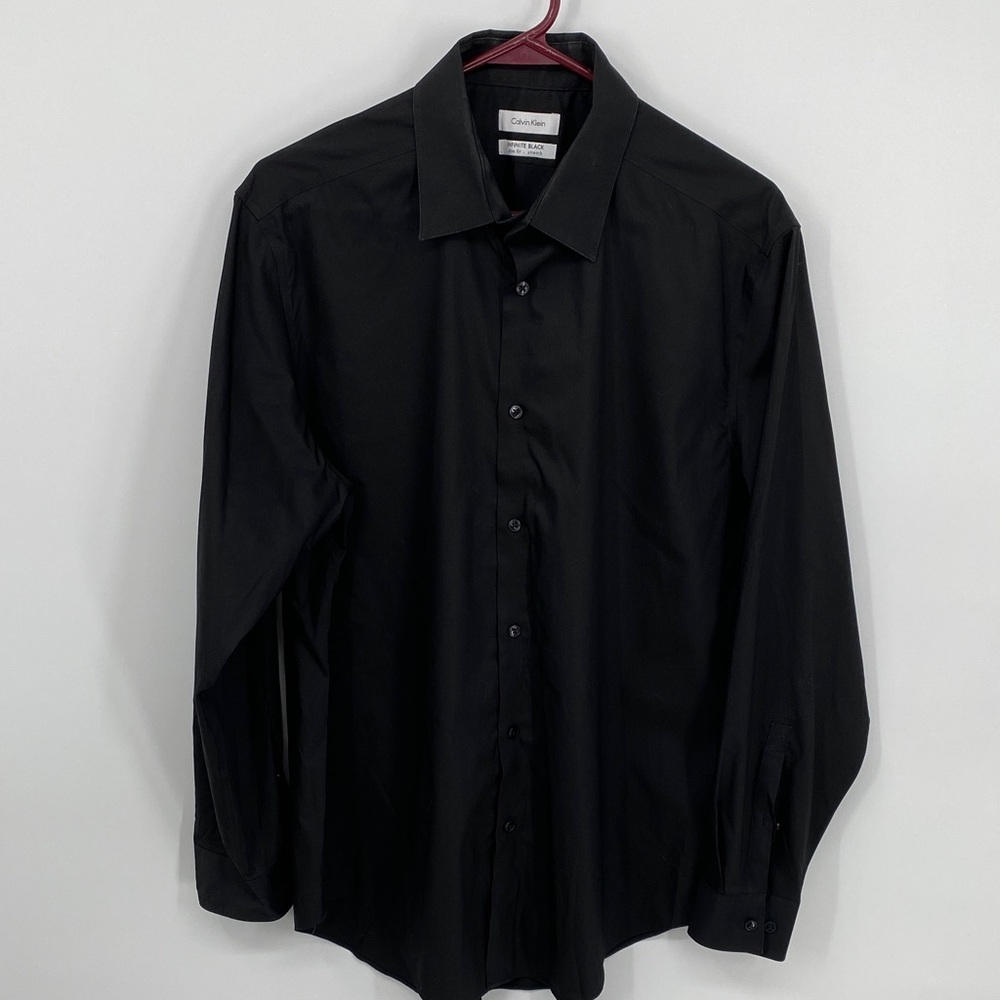 Calvin Klein Men's Black Dress Shirt Size 16 32/33 Slim Fit Stretch